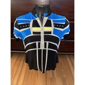 JAMIE SADOCK Women's Black & Blue Crinkle Golf Top 1/4 Zip Size Small